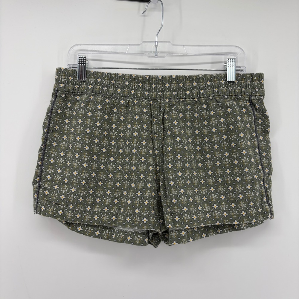 LOFT Womens Medium Olive Green Floral‎ Shorts Elastic Waist Cotton Rayon Casual